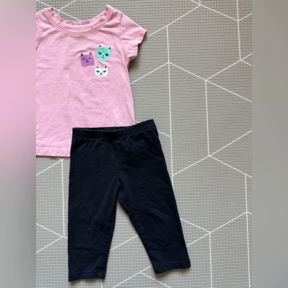 H&M|Baby girl/toddler set,Pink Cat Graphic Tee with Black soft Leggings Set•••2T